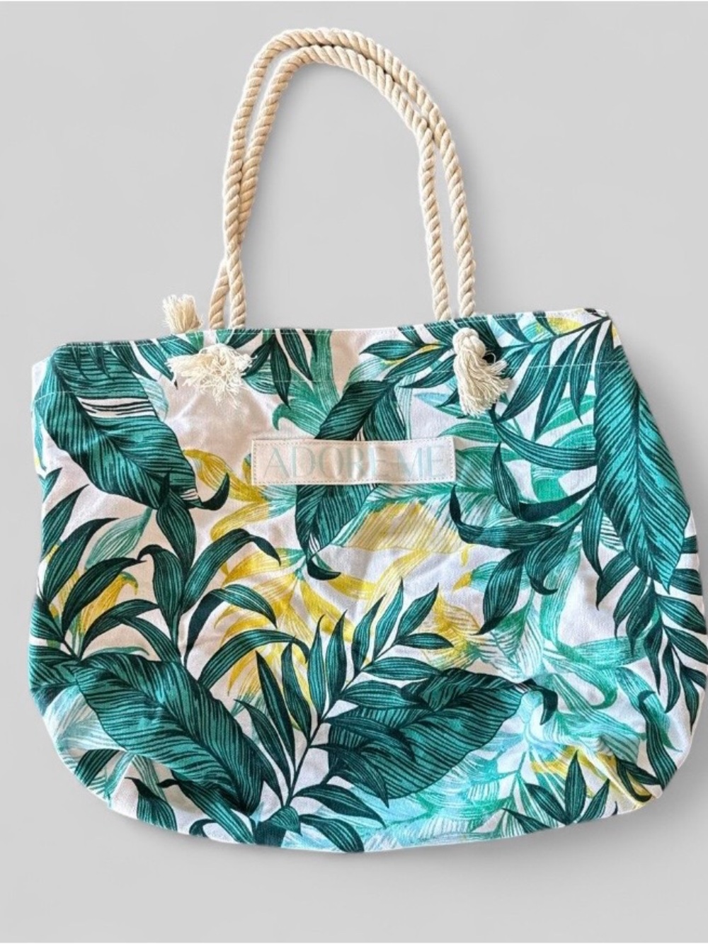 Adore Me Tropical Leaf Canvas Tote in Green and Yellow
